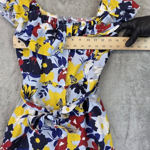 Zara Basic Dress Womens XS Multicolor Off Shoulder Ruffle Linen Summer Floral - Picture 5 of 9